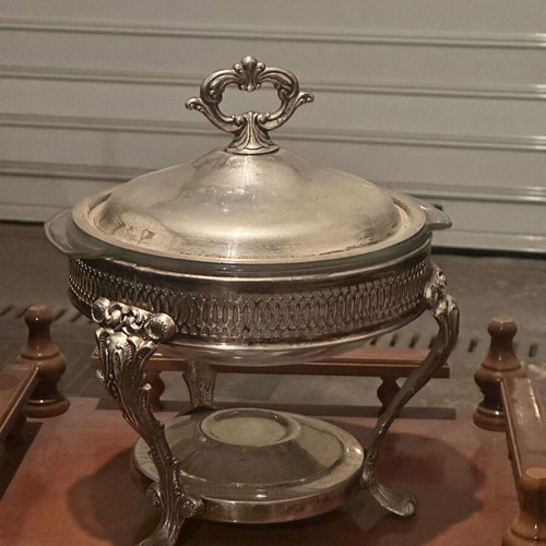 Vintage Silver-Plated Chafing Dish with Glass Container and Lid used
