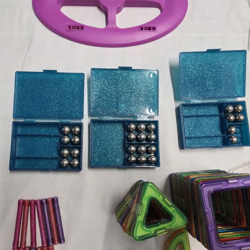 Geomag educational construction toy used with magnetic shapes and rods