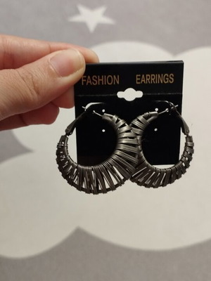 Hypoallergenic hoop earrings with metal mesh, gunmetal