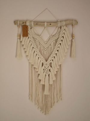 Macrame wall hanging new, handmade from cotton cord and wood