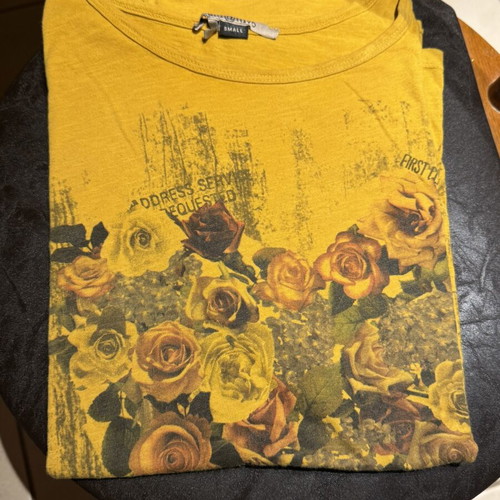Attrattivo yellow cotton T-shirt with flowers, size S