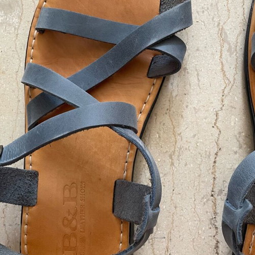 Men's handmade leather sandals grey/petrol like new size 41