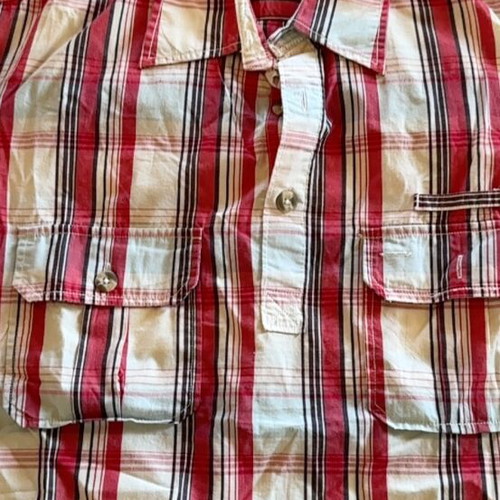 Glou men's red and white plaid cotton shirt XL like new