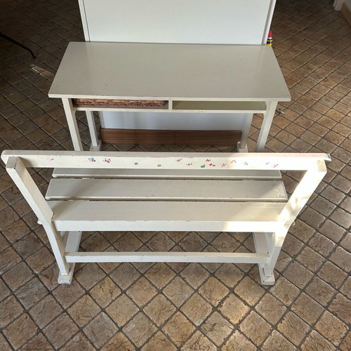 Children's desk with integrated bench used, solid wood
