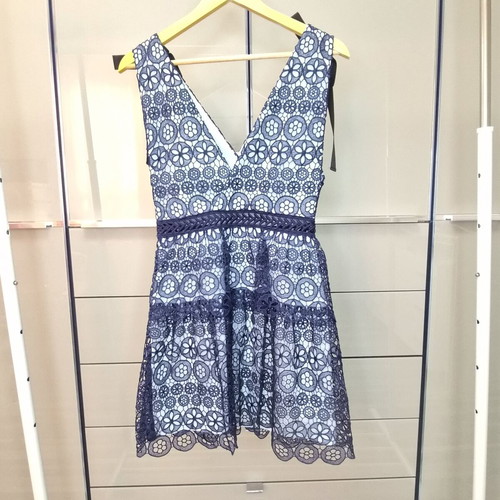 Self-Portrait dress like new, two-tone blue with black ribbons, size S