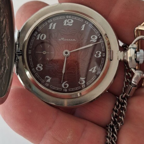 Molnia pocket watch 1970 used, mechanical winding over 48 hours autonomy