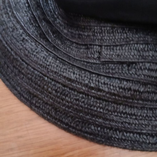 Mad Hat Straw Black Beach Hat with Ribbon Size 56.5 like new