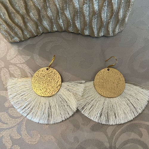 Gold earrings with white tassels like new