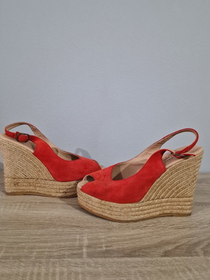 Gaimo red leather and suede wedge espadrilles sandals size 38 used