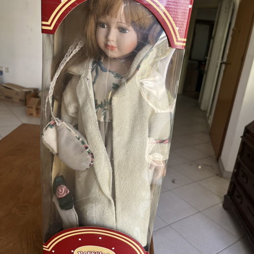 Porcelain doll vintage in box, 52 cm