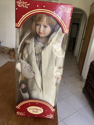 Porcelain doll vintage in box, 52 cm