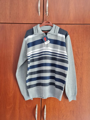 Italian sweater large new, gray and blue
