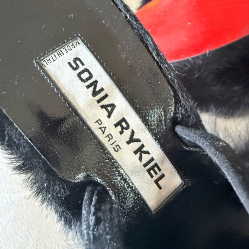 Sonia Rykiel vintage sandals with rabbit fur new, size 38, black