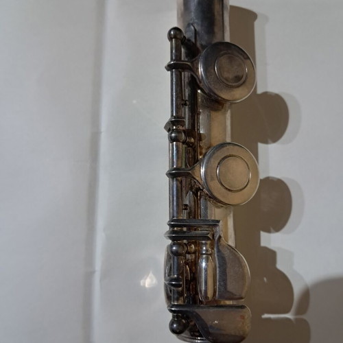 Yamaha YFL-281S flute used, silver-plated student model with open-hole keys