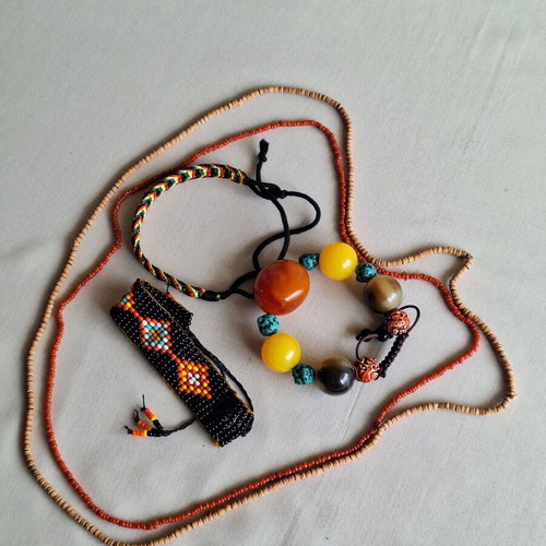 Ethnic bundle of 5 handmade jewelry pieces from Ethiopia and Nepal, like new