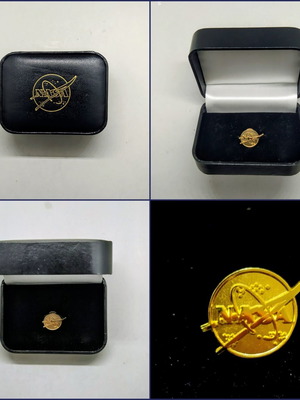Vintage gold NASA lapel pin new with original case