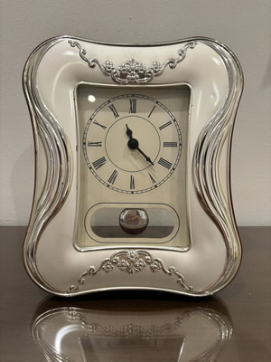 Italian table clock with pendulum, silver 925 details