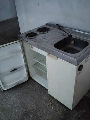 Fridge, kitchen unit and sink used, needs external paint