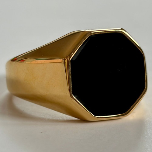 Black Enamel Octagon Signet Ring New, 316L Stainless Steel, US Size 12