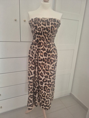 Leopard midi φόρεμα σταπλες σαν καινούργιο, H&M, μπεζ και καφέ