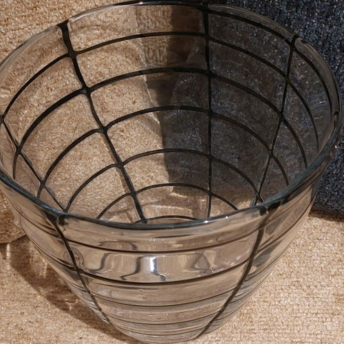 Blown glass vase with grid design like new