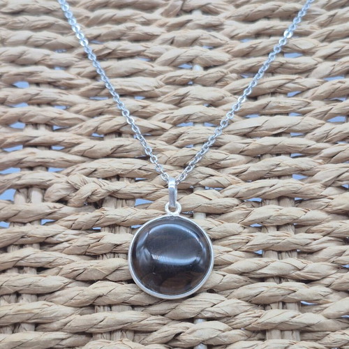 Smoked Quartz Silver 925 Round Pendant Oval Cabochon Crystal new