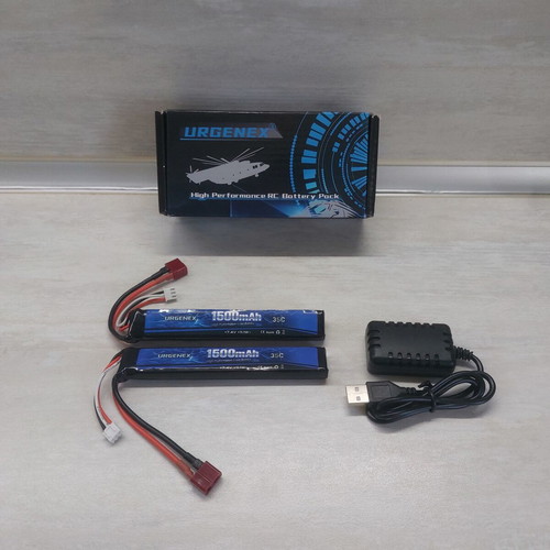 Urgentex Li-Po Battery Pack 7.4V 2S 1500mAh 35C with Dual USB Charger new