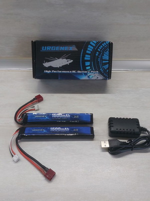 Urgentex Li-Po Battery Pack 7.4V 2S 1500mAh 35C with Dual USB Charger new