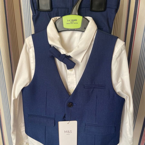 Marks & Spencer children's suit age 3-4, blue and white