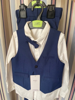 Marks & Spencer children's suit age 3-4, blue and white