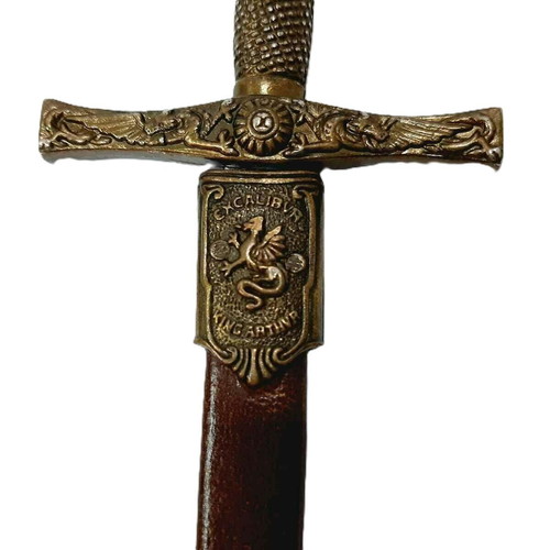 Antique King Arthur Letter Opener sword like new, bronze steel leather