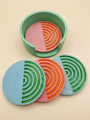 Concrete Coaster Set of 4 with Base Handmade One of a Kind