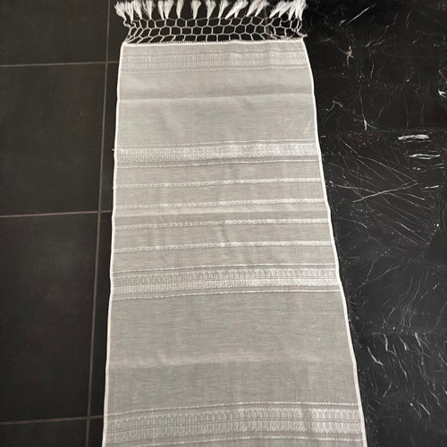 White Tsevres table runner with silk thread embroidery