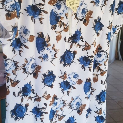 Floral dress white with blue flowers, new, size L