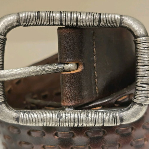 Galliano men's brown leather belt used, silver buckle, size 95 cm