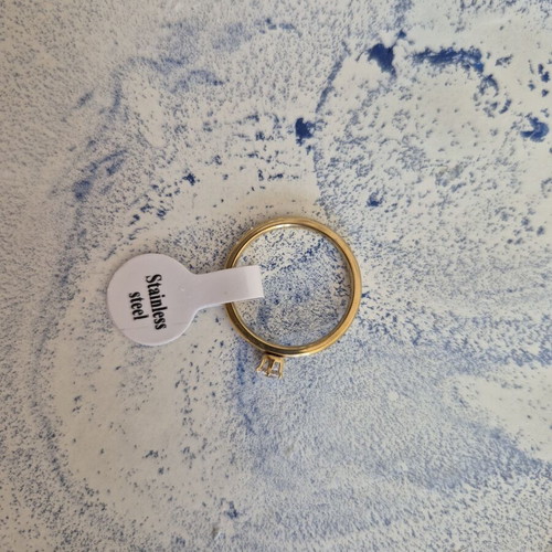 Gold solitaire ring stainless steel with white zircon stone