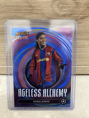 Topps Merlin Chrome UEFA Champions League Ronaldinho Ageless Alchemy Blue Refractor /150