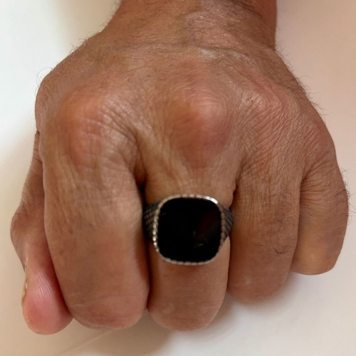 Scaled Signet Ring Black Inlay New, 316L Stainless Steel, US Size 12