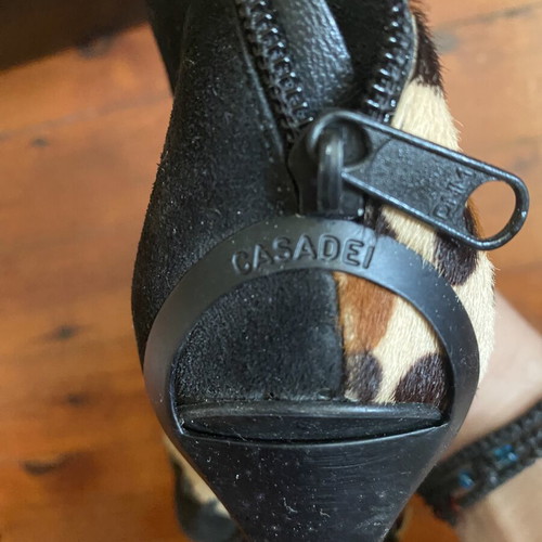 Casadei leopard ankle boots used, black and brown, 10cm heel