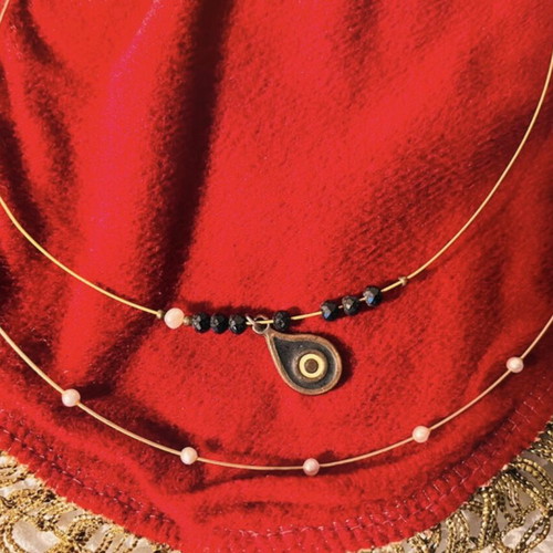 Handmade set of 2 gold wire necklaces with eye and pearls for layering