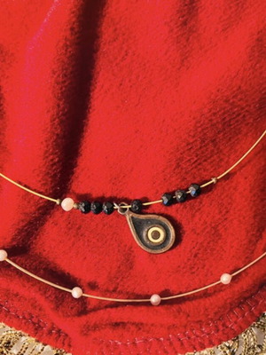 Handmade set of 2 gold wire necklaces with eye and pearls for layering