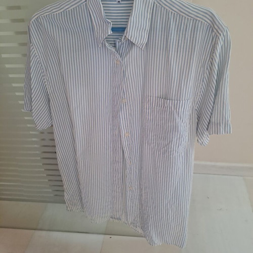 Silk short-sleeve shirt medium, like new, striped white and blue