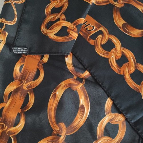 Chanel Rue Cambon silk scarf black and gold like new