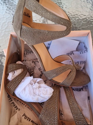 Sandals new, khaki color with rhinestones butterfly design