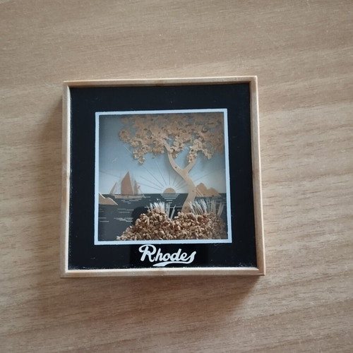 Cork frame collectible, 10x10 cm, souvenir from Rhodes