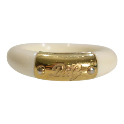 D&G Dolce & Gabbana chunky cream resin ring with gold logo plate
