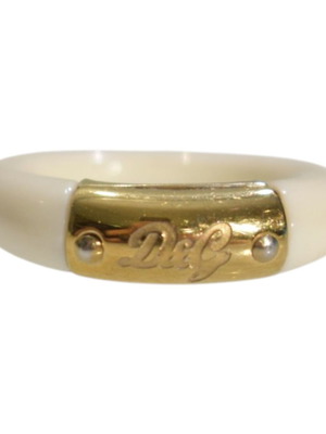 D&G Dolce & Gabbana chunky cream resin ring with gold logo plate