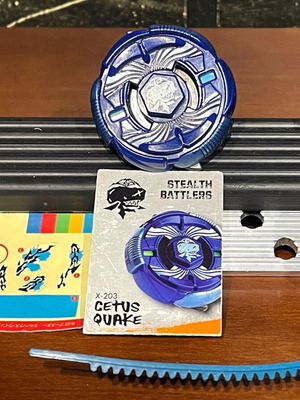 Beyblade XTS Stealth Battler X-203 Cetus Quake used with launcher and card