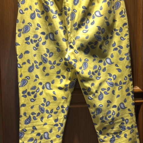 Zara cigarette pants large slim fit yellow with blue pattern like new