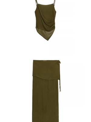 Zara beach set new midi pareo skirt and oil-colored top